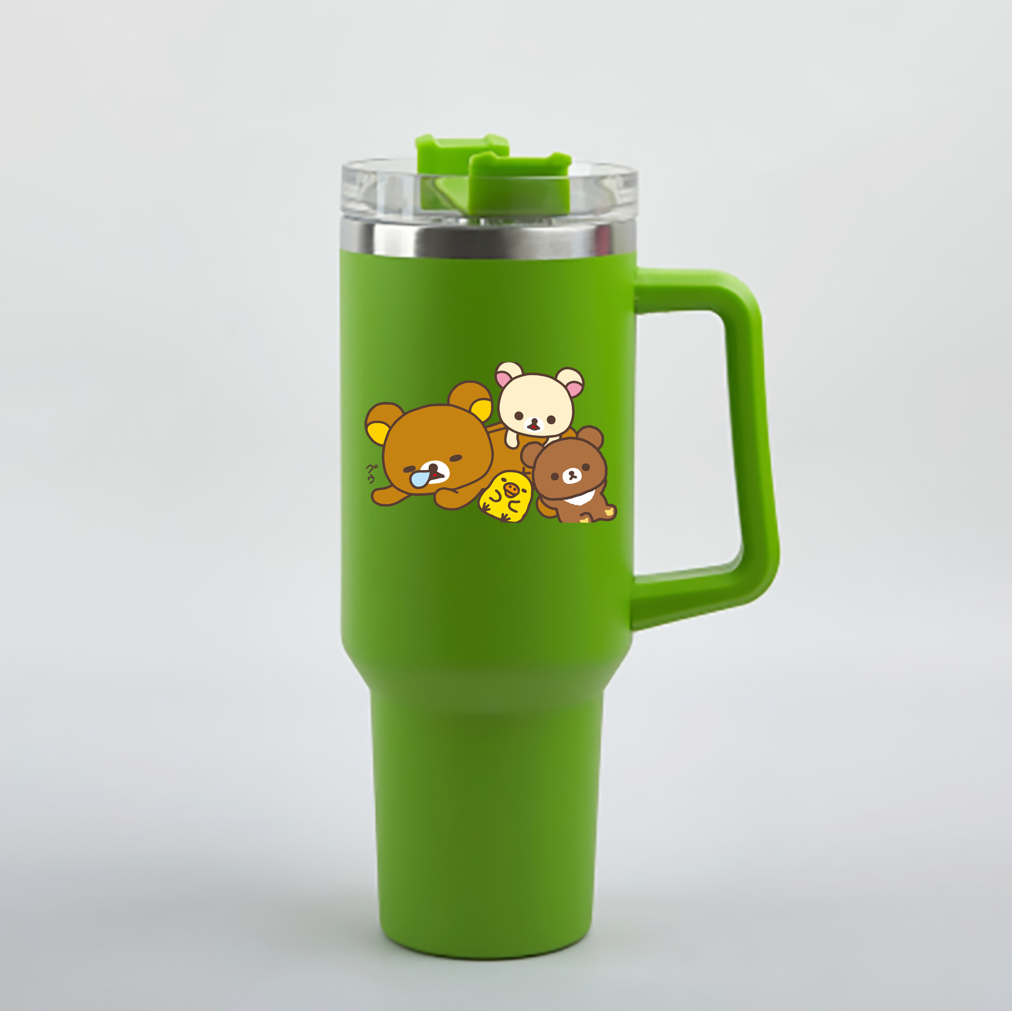 （画像用） リラックマ リラックマ キイロイトリ Rilakkuma Korilakkuma Kiiroitori 1200mL車用タンブラー - クリスタルステッカー（プラスチックストロー付き）